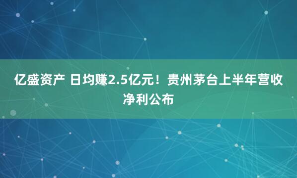 亿盛资产 日均赚2.5亿元！贵州茅台上半年营收净利公布